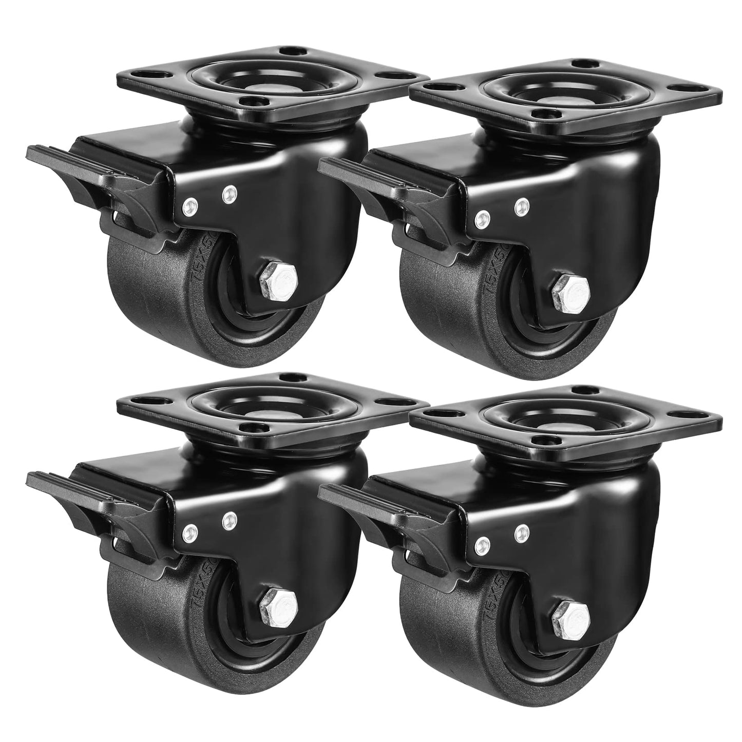 W B D WEIBIDA Plate Swivel Caster Wheels 3-inch Heavy Duty of 4400lbs, Low Gravity Center Design Black Caster Wheels with Dual Locking, Durable & Quiet & Sturdy Nylon Wheels for Industrial, Set of 4