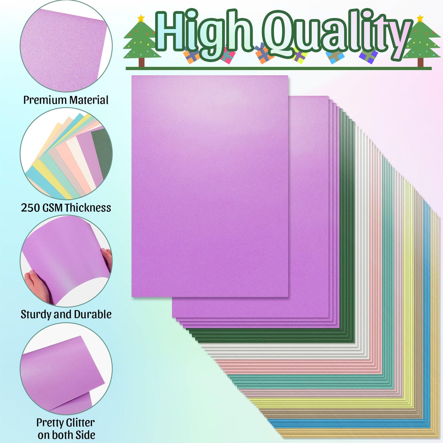 Yeaqee 100 Sheets 10 Colors Thick Shimmer Paper 8. 5 x 11 Inch Metallic Cardstock 250gsm 90lbs Thick Double Sided Glitter Pearlescent Paper Colorful for Invitations Weddings DIY Craft Parties