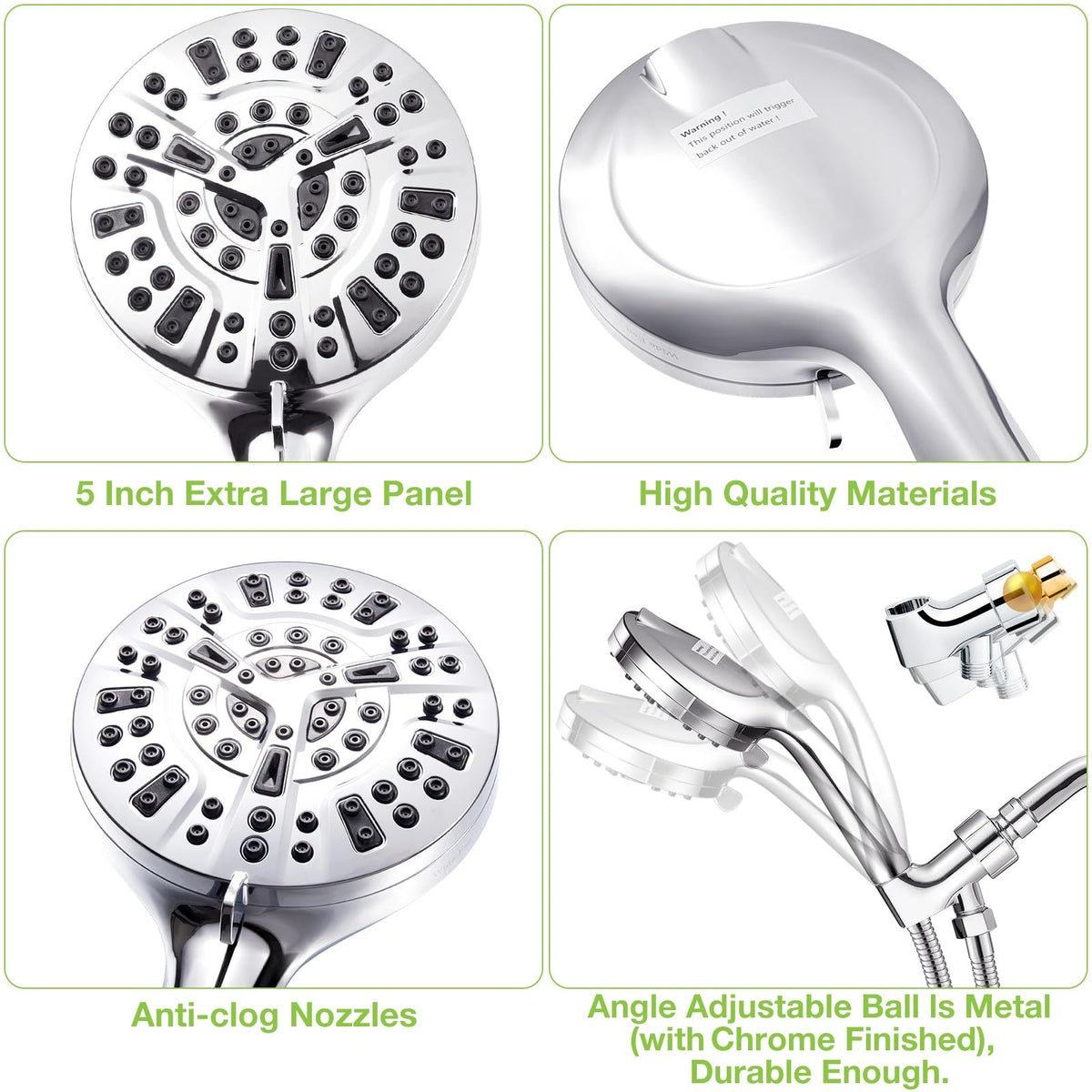 Handheld Shower Head with High Pressure 8+2 Modes, Luxau 5 Inch Hand Held Showerhead Set, W/Extra Long 2M Shower Hose and Adjustable Shower Arm Bracket Holder, Chrome (HS8001)