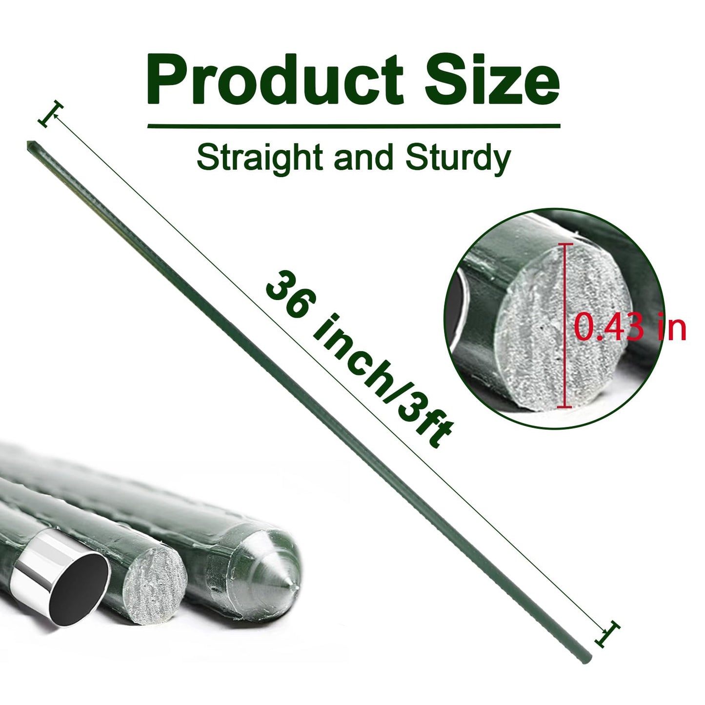 30pcs Garden Stakes 3FT, Steel Plant Stakes 4 Feet for Gardening and Farm, 48 Inch Plastic Coated Plant Support for Tomatoe, Cucumber, Bean, Flower, Tree Potted and Climbing Plants, 30 Pack of 3 Feet