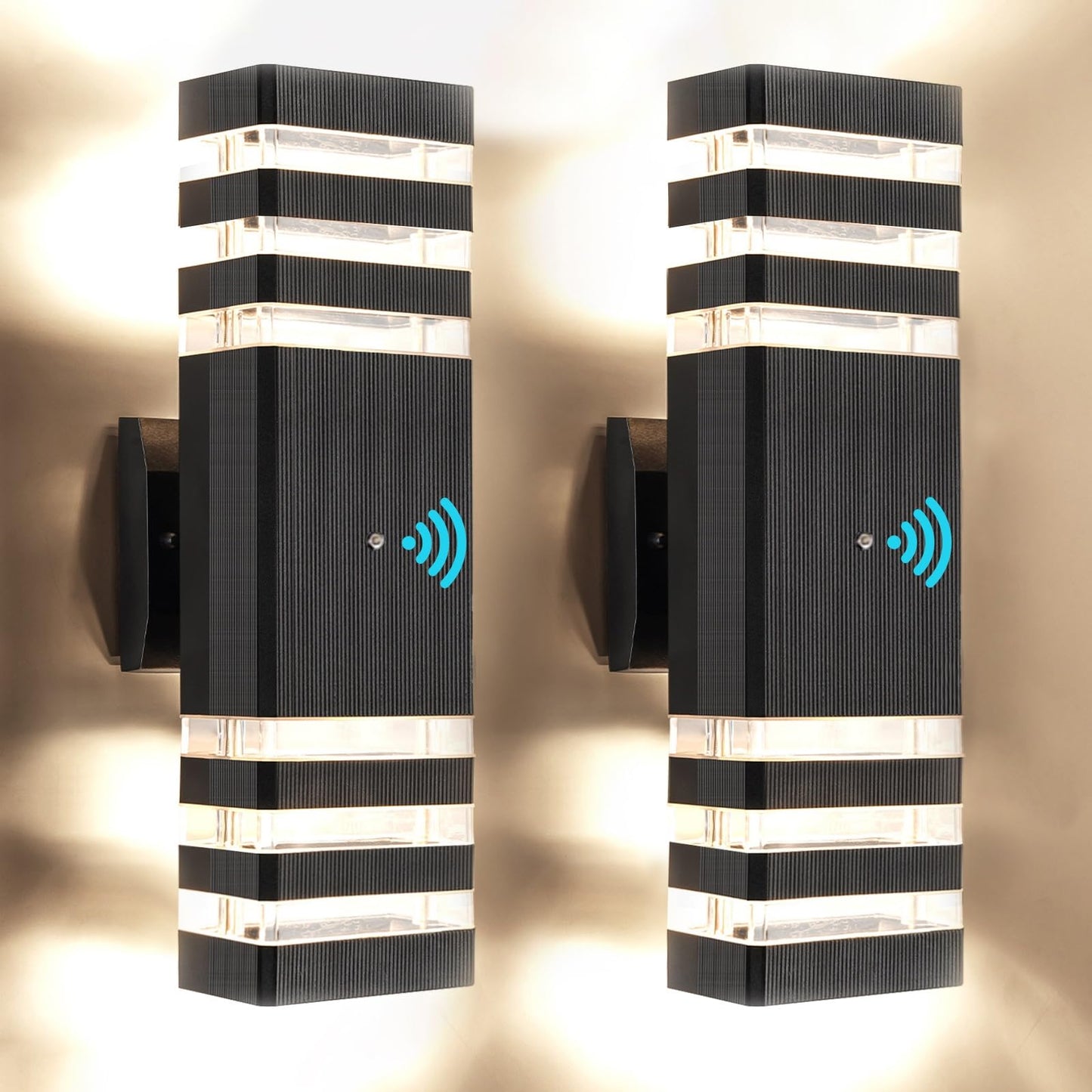 OUTKEIEI Dusk to Dawn Sensor Outdoor Wall Lights, Modern Up and Down Exterior Lighting Wall Mount, Simple Black Aluminum Porch Wall Sconces for Front Door Garage Patio 2-Pack…