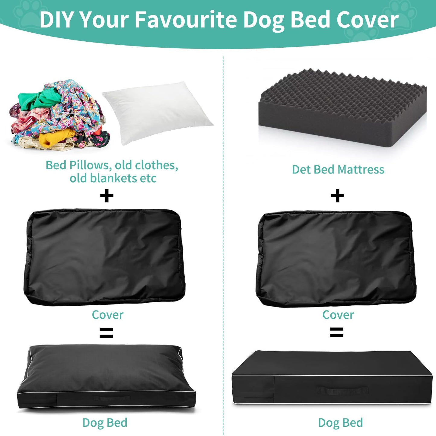 COSHNIBI Dog Bed Cover, 48Lx36Wx4H Inch Waterproof Dog Bed Cover with Zip and Carry Handle, Removable Washable Replacement Dog Bed Cover Cover Cover, Black (Bed Cover Only)