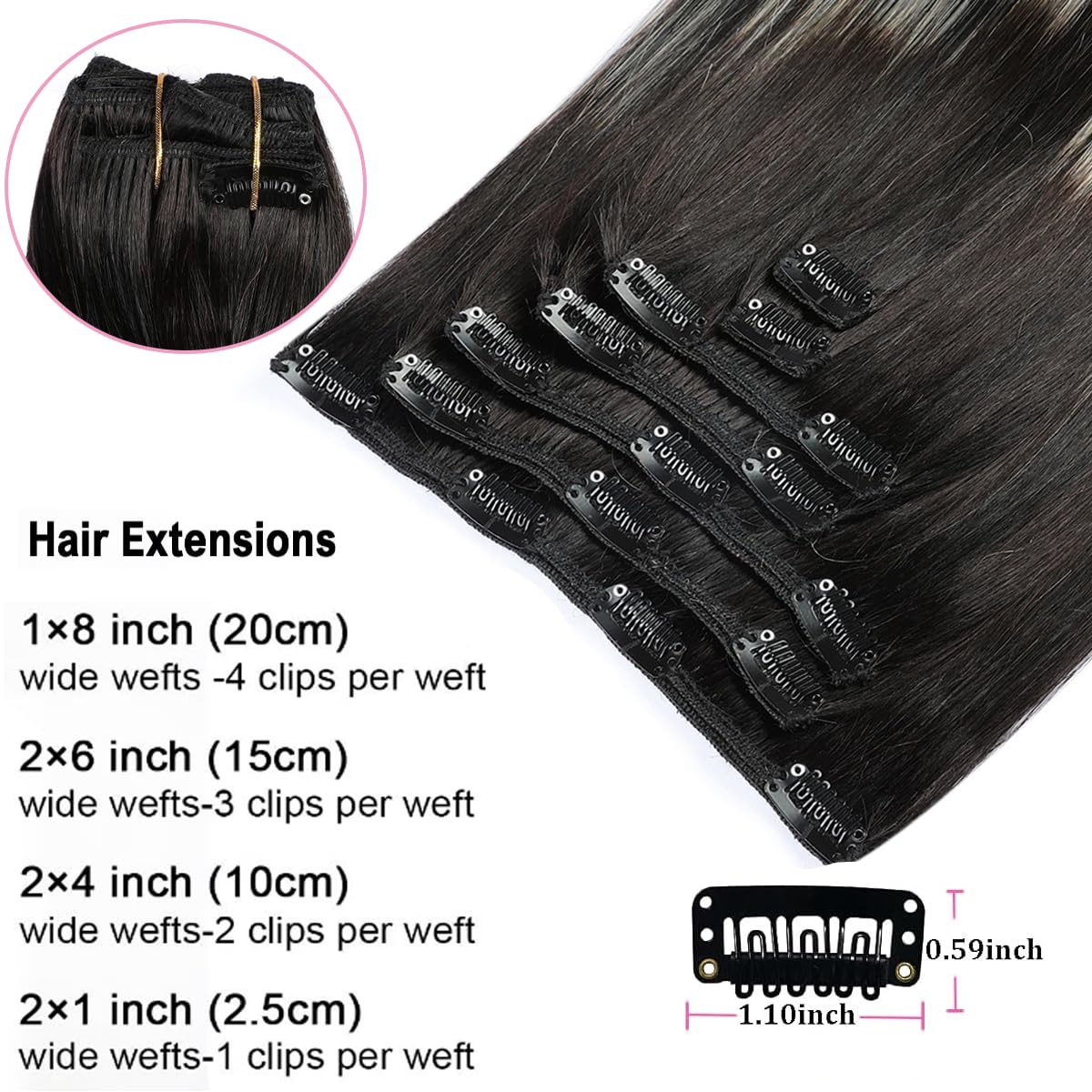 ORIGEN Clip in Hair Extensions Real Remy Human Hair Ombre Natural Black Mix Silver Grey Dark Black Roots Hair Extensions for Women 120g 7 Pcs 16 Inches