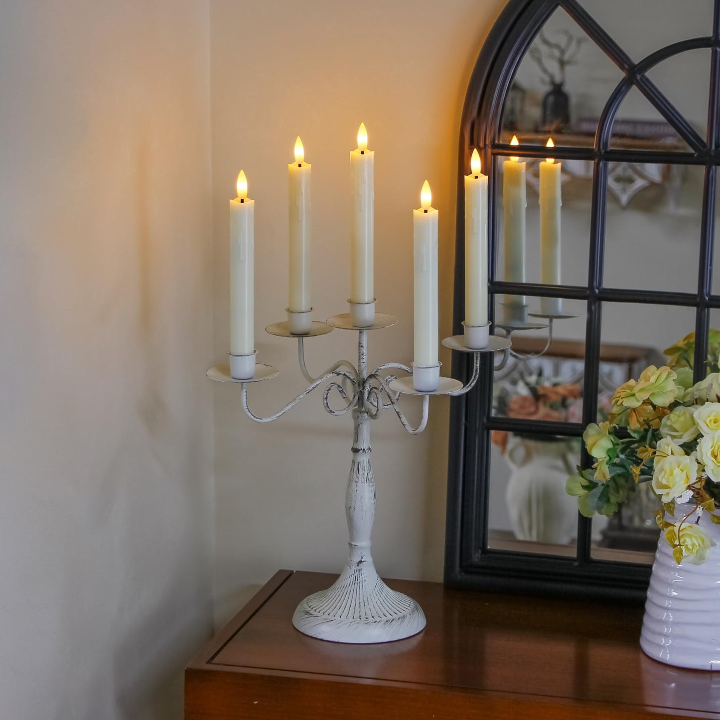 Mavandes Flameless Flickering Taper Candles Two Remote, 7.5 Inch Ivory Battery Operated LED Window Candles Timer,Set of 8 Plastic Dripping-Wax Effect Flameless Candlesticks(0.86” Dia,Warm Fire)