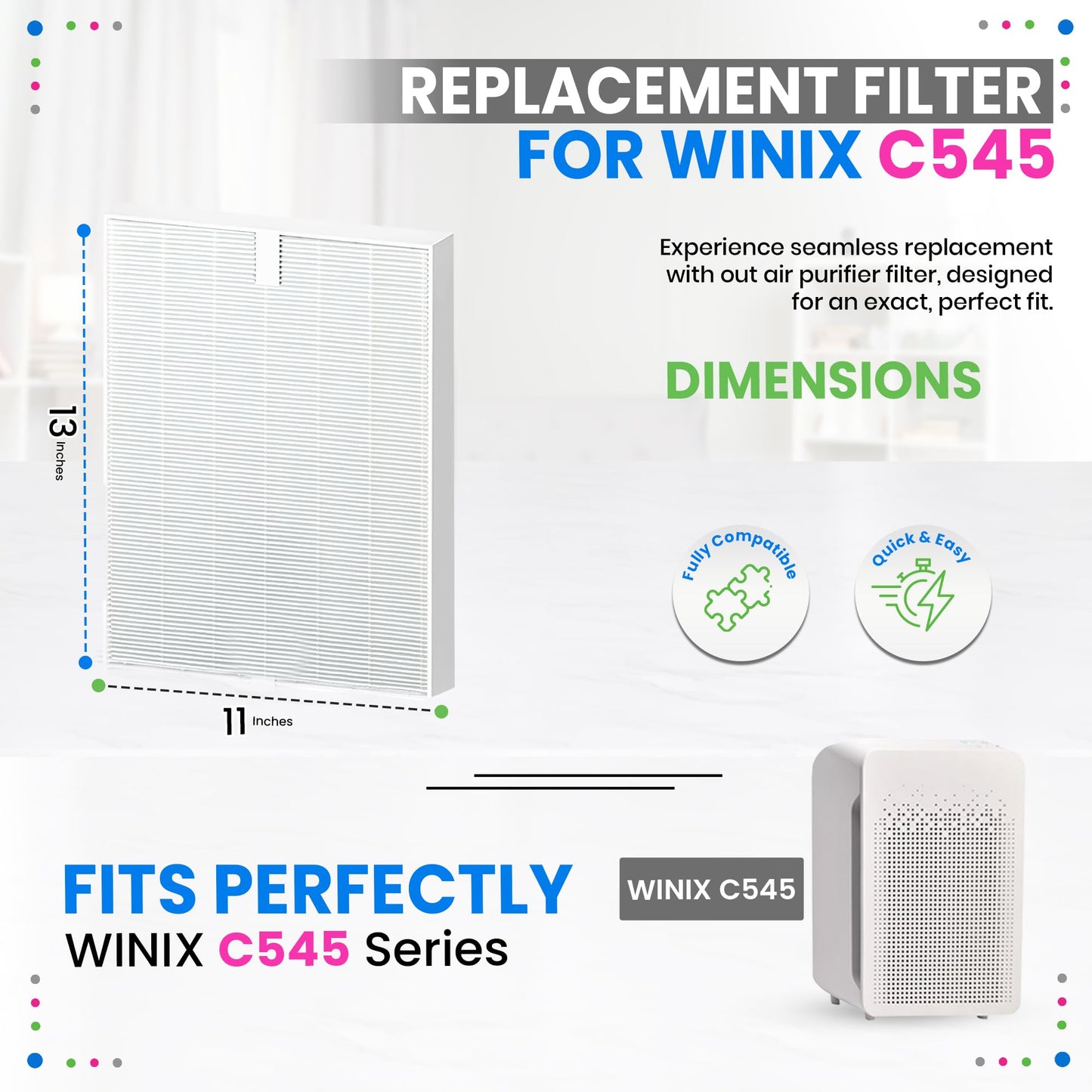Bagean C545 HEPA Filter S Compatible with Winix Air Purifier Filter Replacement 1712-0096-00 - H13 True HEPA with Activated Carbon Filters 99.97% Particles and Purifies Air (4 HEPA)