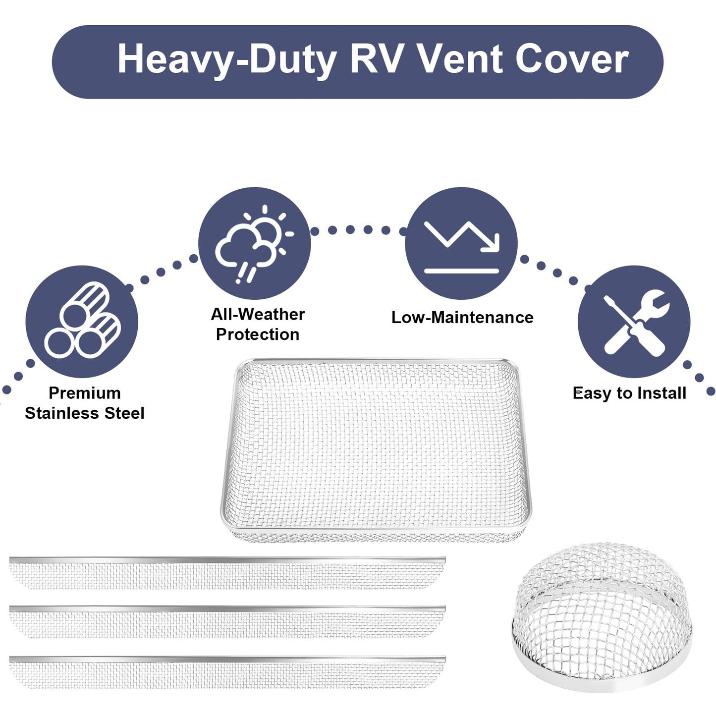 RV Flying Insect Bug Screen for Camper Vents Protects RV Furnaces from Insects Stainless Steel Mesh with Installation Tool 20" x 1-1/2" & 2.8''x1.3'' & 8.5" x 6" x 1.3" RV Water Heater Screens