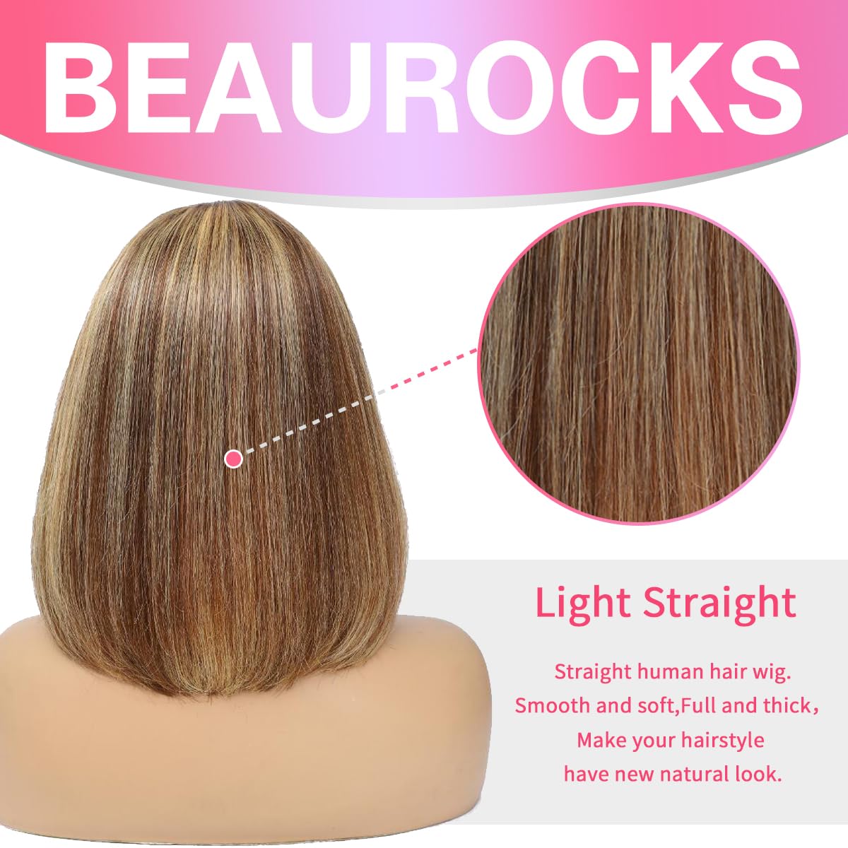 Bob Wig With Bangs Human Hair P4/27 Straight Wig Human Hair Short Human Hair Glueless Wear Wig Ombre Blonde Highlight Short Bob Wigs for Black Women 2.5X1 inch Bob Wig Human Hair 8Inch Short Bob