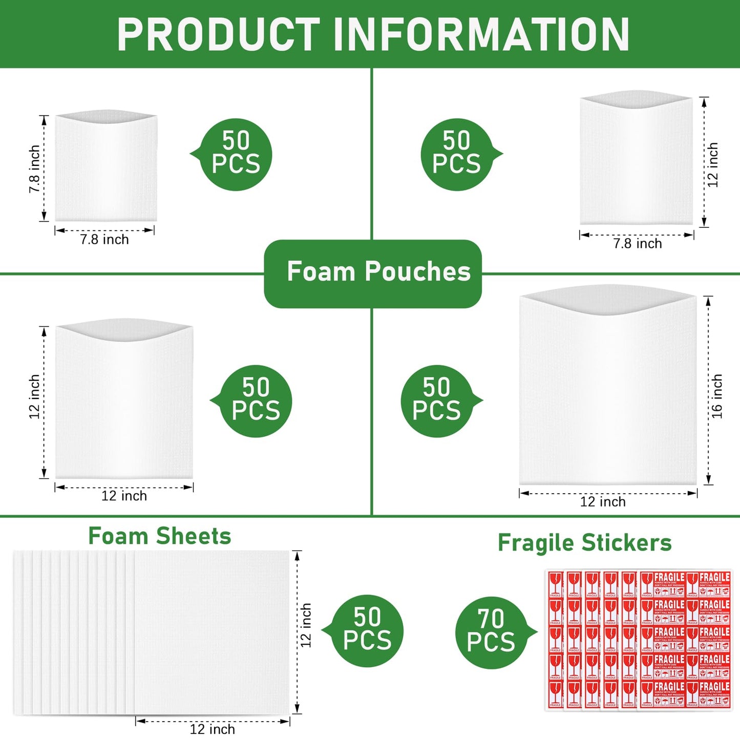 520Pcs Dish Packing Supplies for Moving, Moving Suppliers Packing Foam Cushion Dish Wrap 200 Cushion Foam Wrap Pouches & 50 Foam Sheets, with 270 Fragile Stickers for Fragile Shipping