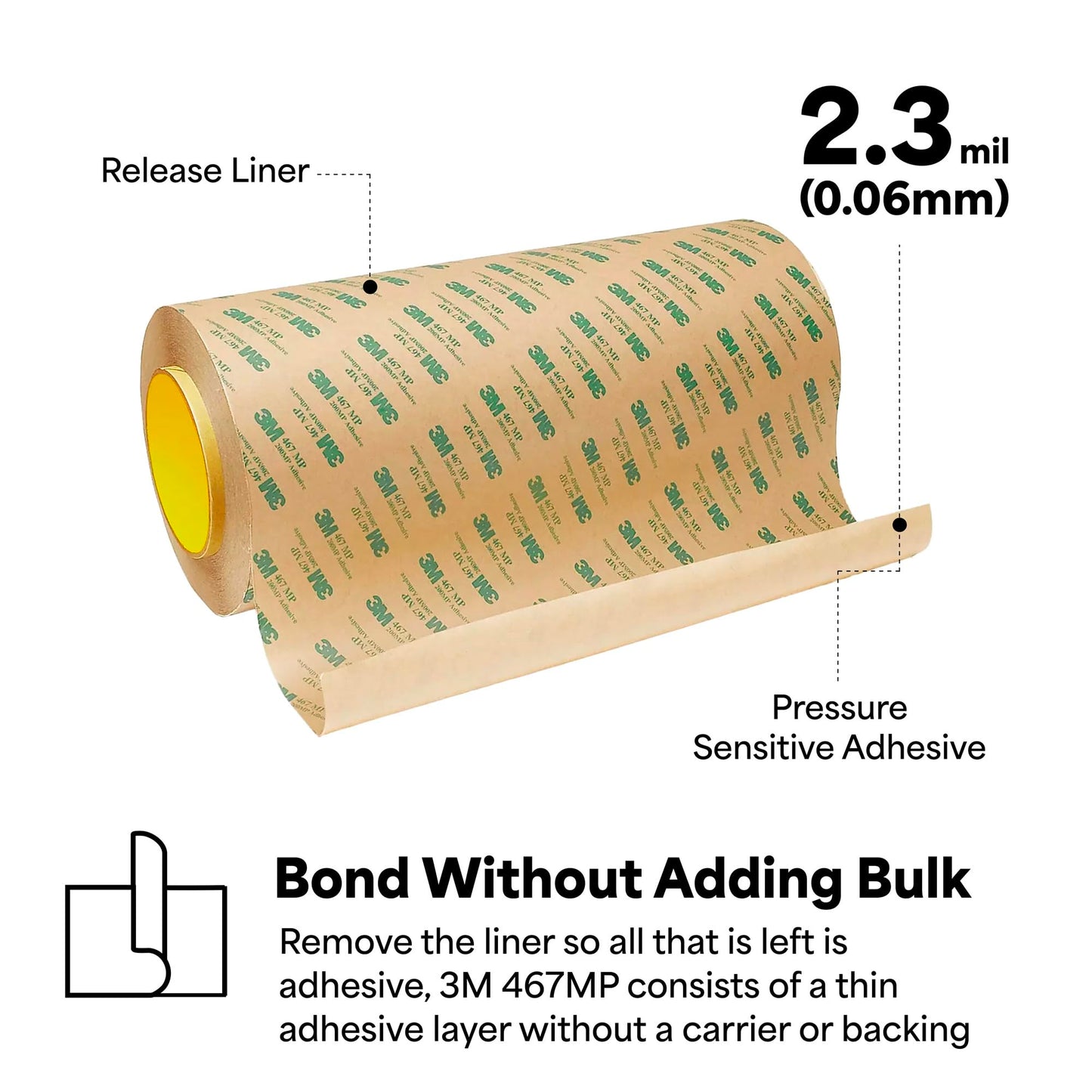 3M 467MP Adhesive Transfer Tape - 1 in x 60 ft. Pressure Sensitive Tape Roll with PCK Layflat Liner, Temporarily Repositionable Adhesive. Tapes and Adhesive