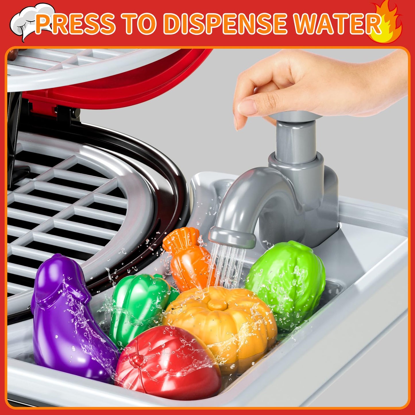 Blmukce Kids Grill Playset, 2-Layer BBQ Play Kitchen Set for Toddlers 3-5 with Smoke, Sound & Light Interactive Outdoor Kitchen Cooking Toy Grill Christmas Birthday Gift for 4 5 6 Years Old Boys Girls