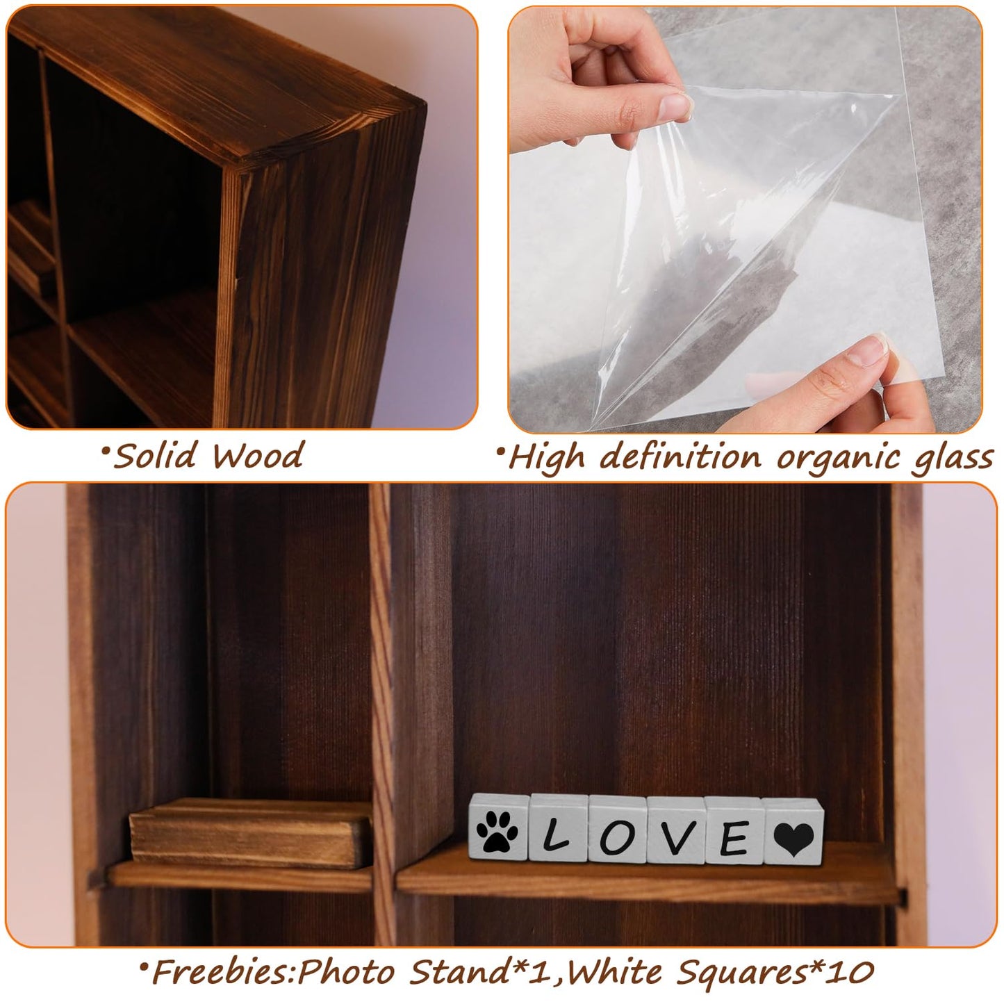 Sofunii Pet Memorial Shadow Box with Shelves for Dogs or Cats,11 * 14" Solid Wood Pet Frame Urn Ashes Display Case for as Loss Pet Remembrance Memory Keepsak -(Carbonization Black)