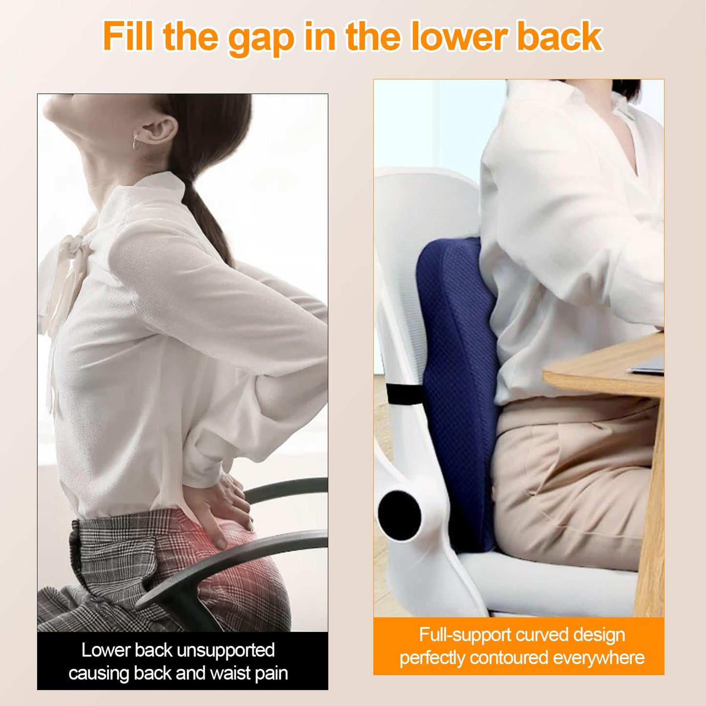 Seat Cushion & Backrest Combo Set with Lumbar Pillow Upgraded Adjustable Height Design, Memory Foam Ideal for Driving, Travel, Extended Sitting Effectively Relieves Lower Back Discomfort (Navy Blue)