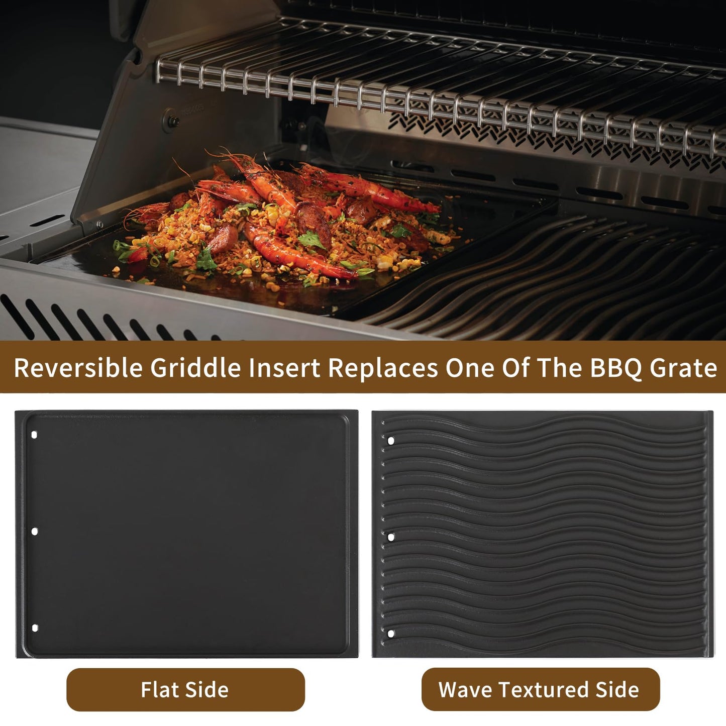 56040 56041 BBQ Griddle for Napoleon Prestige 500 Prestige Pro 500 665 825 and LEX 485 605 730 Series Grill Replacement Parts Cast Iron Reversible Griddle Insert BBQ Accessories