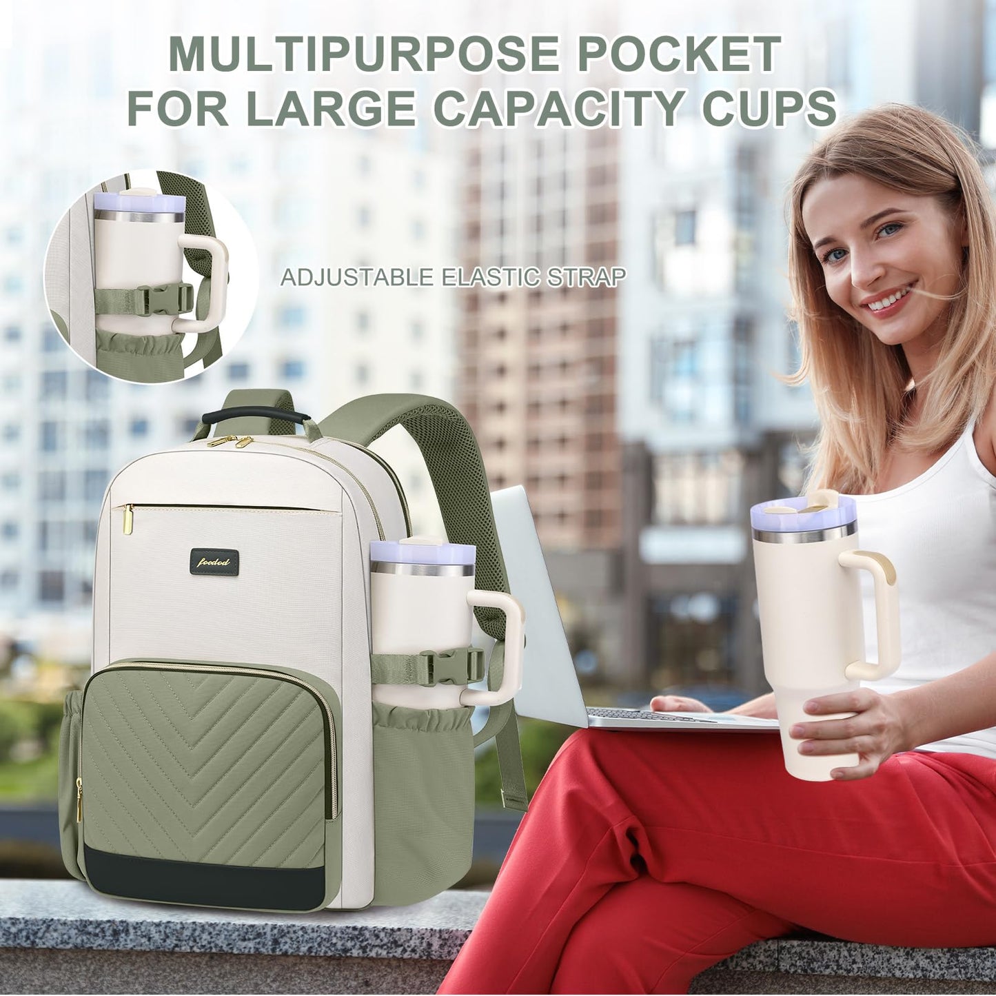Laptop Backpack for Women Bookbag: 17 inch Work School Backpacks with Pouch Pocket for Large Capacity Cup & USB Charger College Book Bag Travel Business Nurse Teacher Bookbags Anti-theft Back Pack