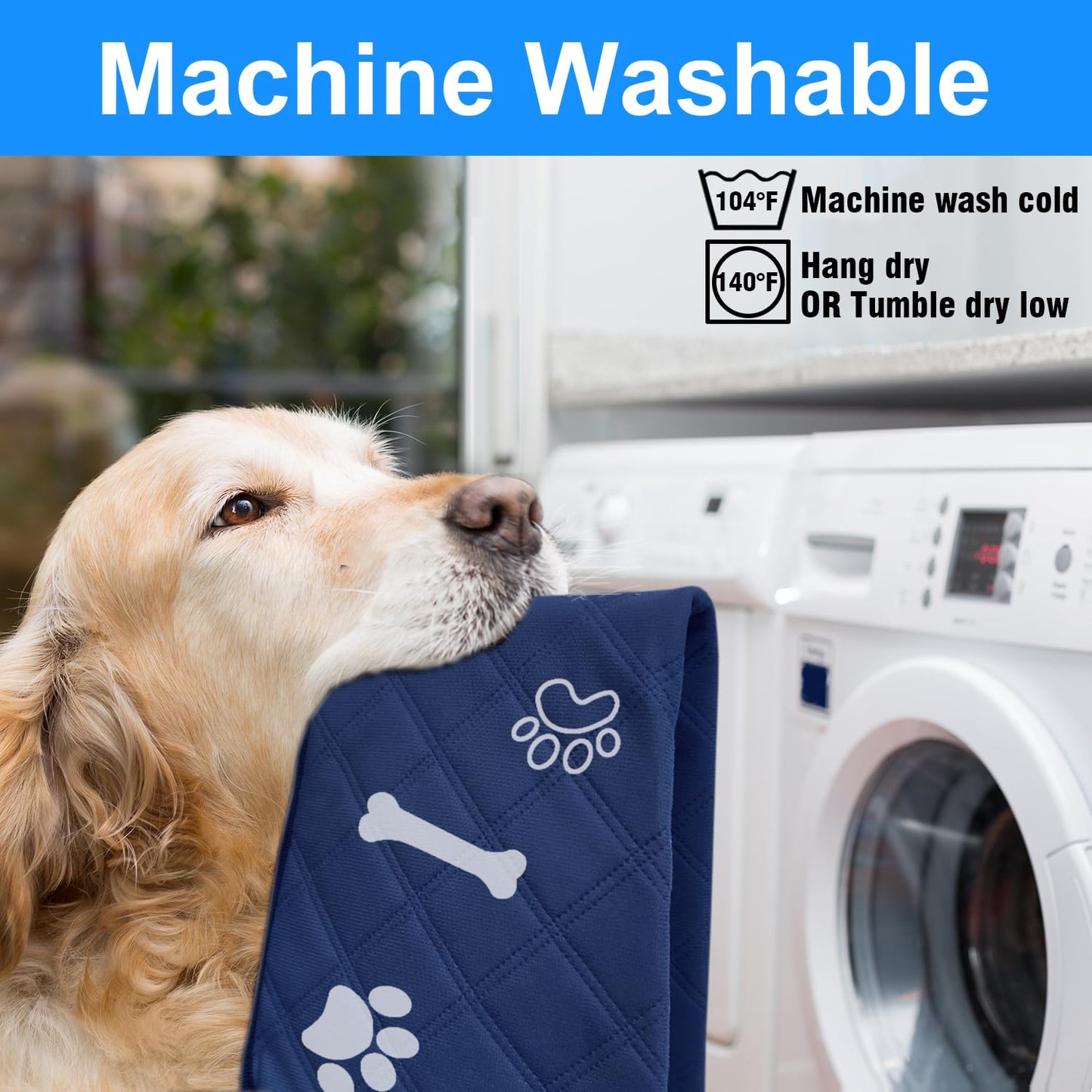 RIOUSSI Washable Pee Pads for Dogs, Reusable, Absorbent, Leakproof, Non Slip Pet Puppy Pads for Potty Training. Blue, 18x24 Inch(8pack)