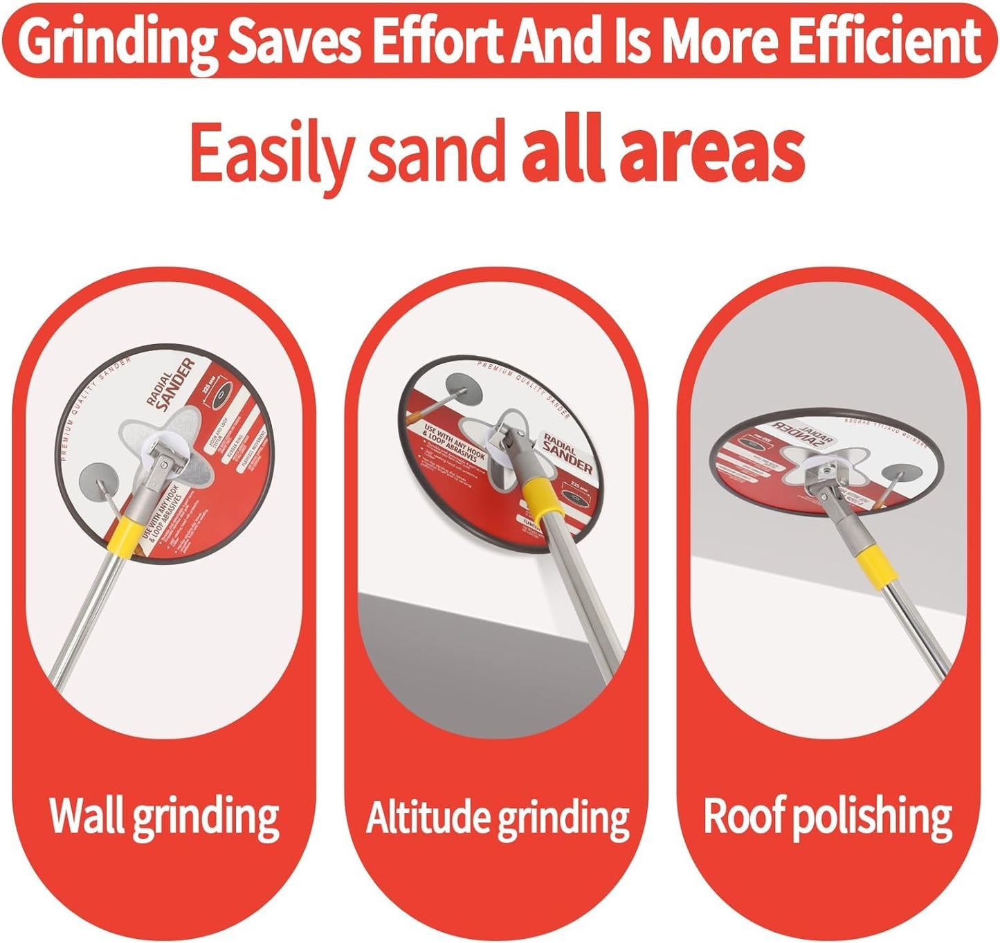 9" Drywall Sander with Extension Pole for Wall Cleaning and Polishing, 360 Circular Radial Sander + 25pcs Sanding Discs
