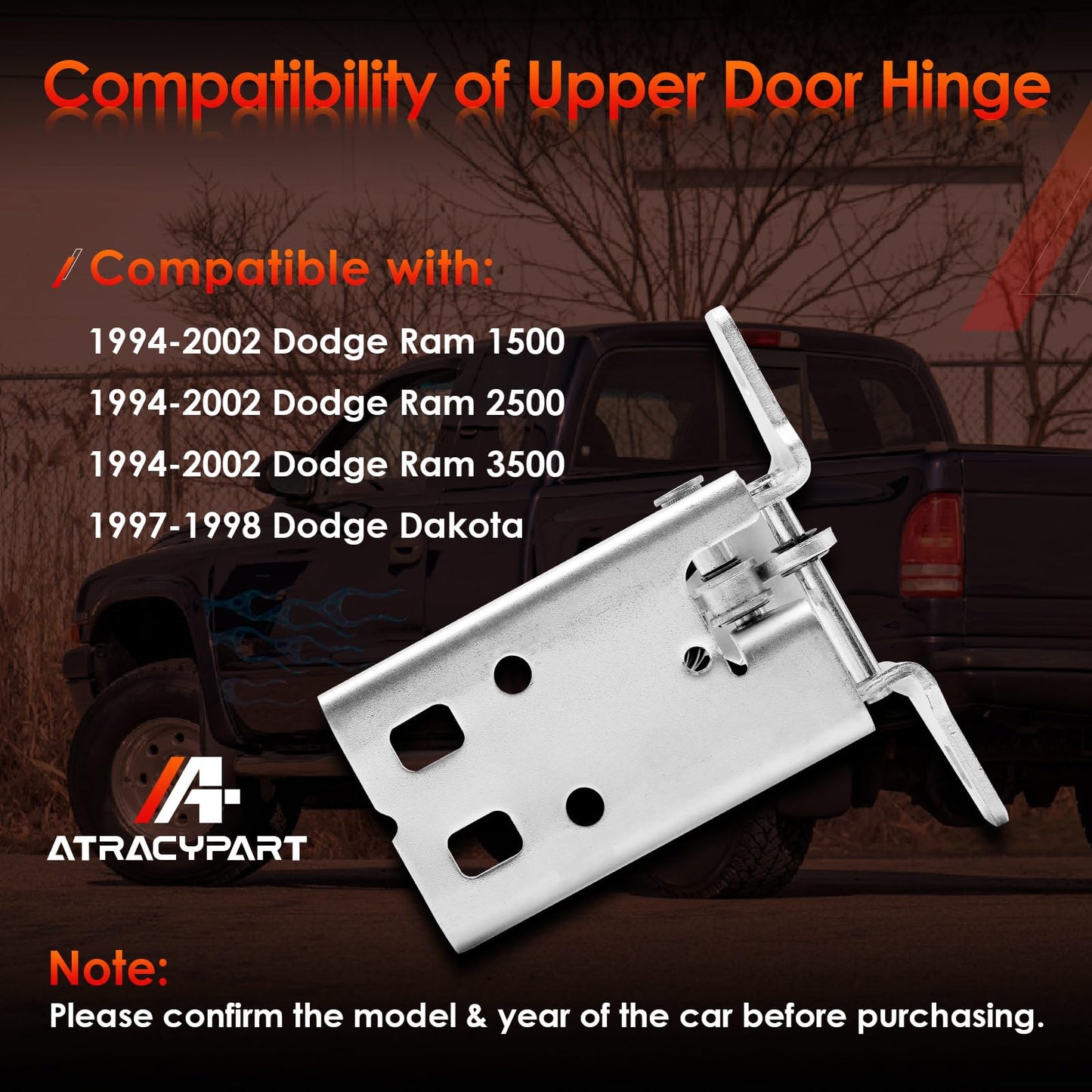 Upper Door Hinge Driver Side Left LH, Compatible with 1994-2002 Ram 1500 2500 3500, 1997-1998 Dodge Dakota Replace OE# 55075957AC