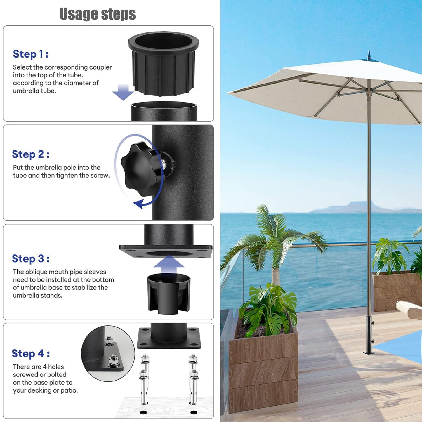 Deck Mount Umbrella Holder, Heavy Duty Steel Outdoor Umbrella Base, Umbrella Deck Mount, Outdoor Umbrella Stand for Patio Table, Balcony, Decks, Docks, Backyard