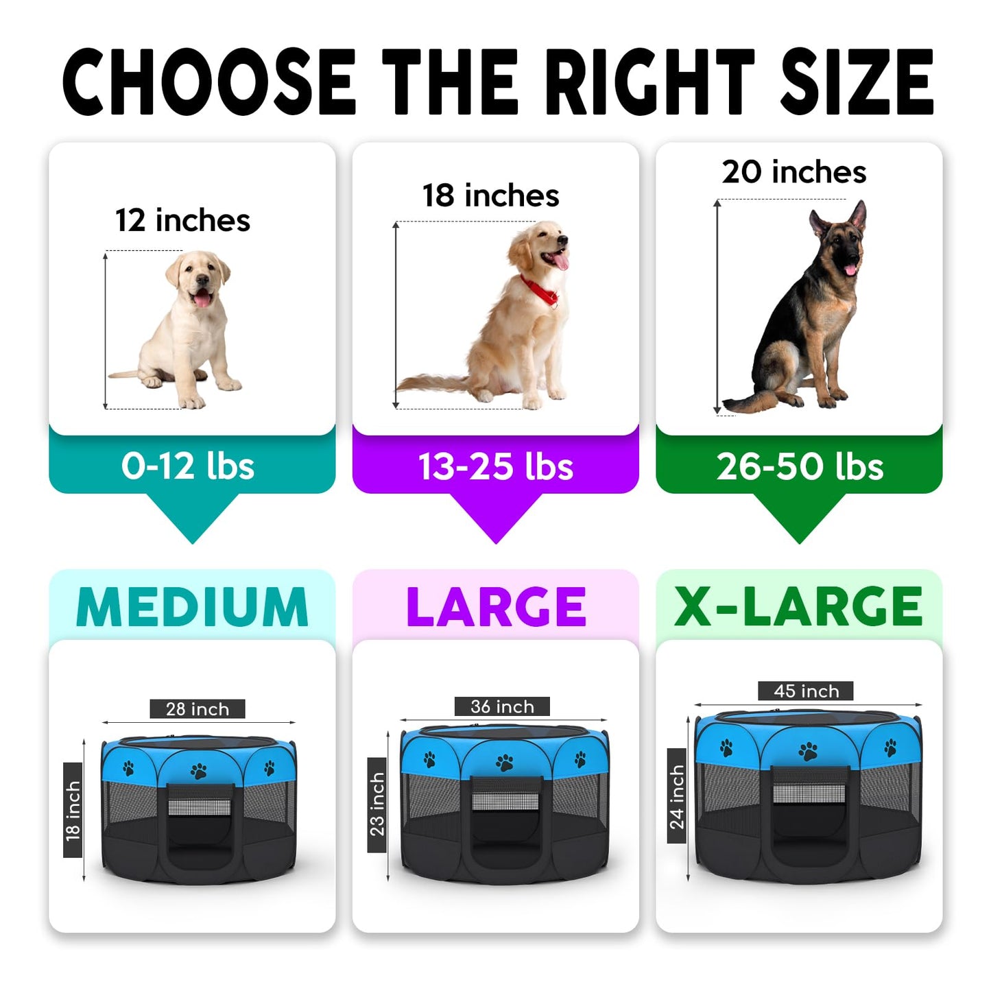 ZuHucpts Portable Foldable Pet Playpen/Dog Puppy Pen/Cat Tent cage | Indoor Outdoor Use | + Travel Bowl (Large 36" x 36" x 23", Bule)