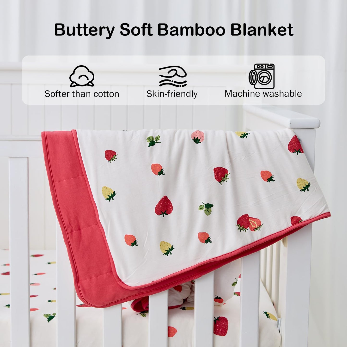 BubblePanda Rayon Made from Bamboo Baby Blanket for Boys Girls Neutral Soft Crib Blanket Toddler Quilt Comforter Newborn Nursery 30 x 40 Inch Strawberry