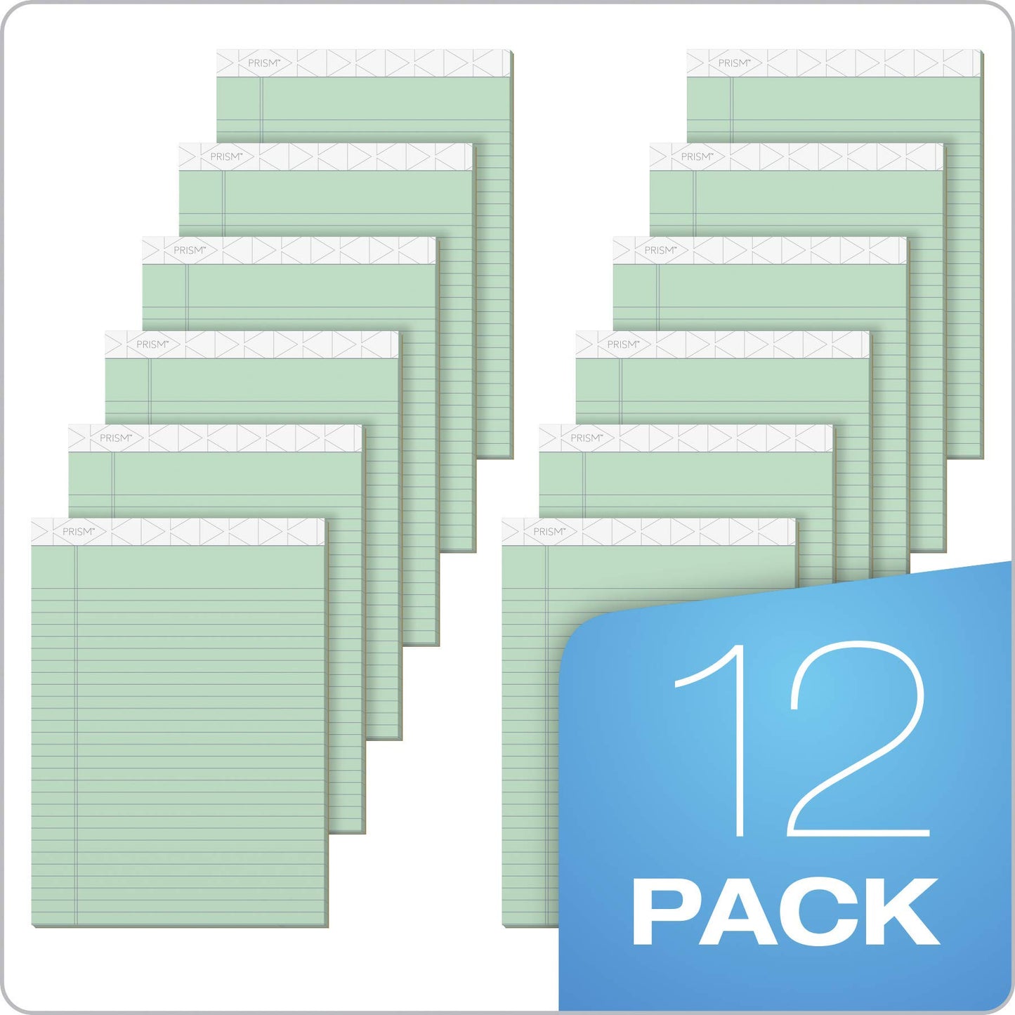 TOPS Prism Plus 100% Recycled Legal Pad, 8-1/2 x 11-3/4 Inches, Perforated, Green, Legal/Wide Rule, 50 Sheets per Pad, 12 Pads per Pack (63190)