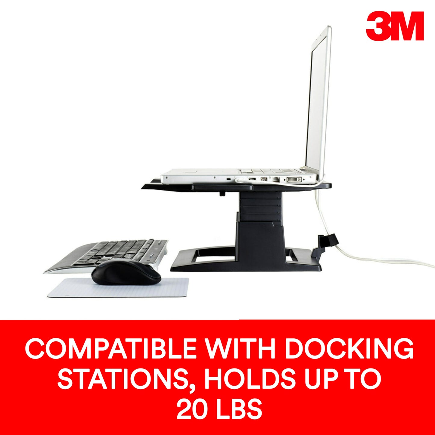 3M Adjustable Laptop Stand, Raise Height 4" - 6" to Reduce Neck Strain, Non-Skid Base, Cooling Vents, Laptop Riser