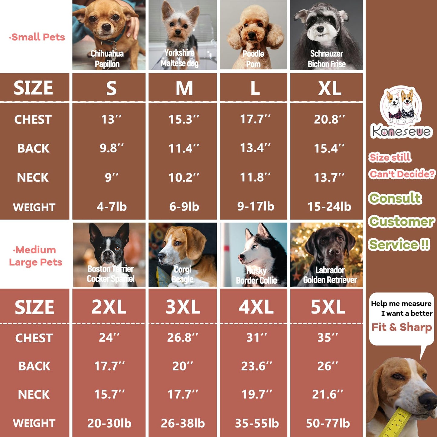 Koneseve Dog Hoodie & Cat Sweater, Warm Fleece Hooded Soft Winter Sweatshirt for All Breeds, Cozy Pet Clothes, Brown, 5XL
