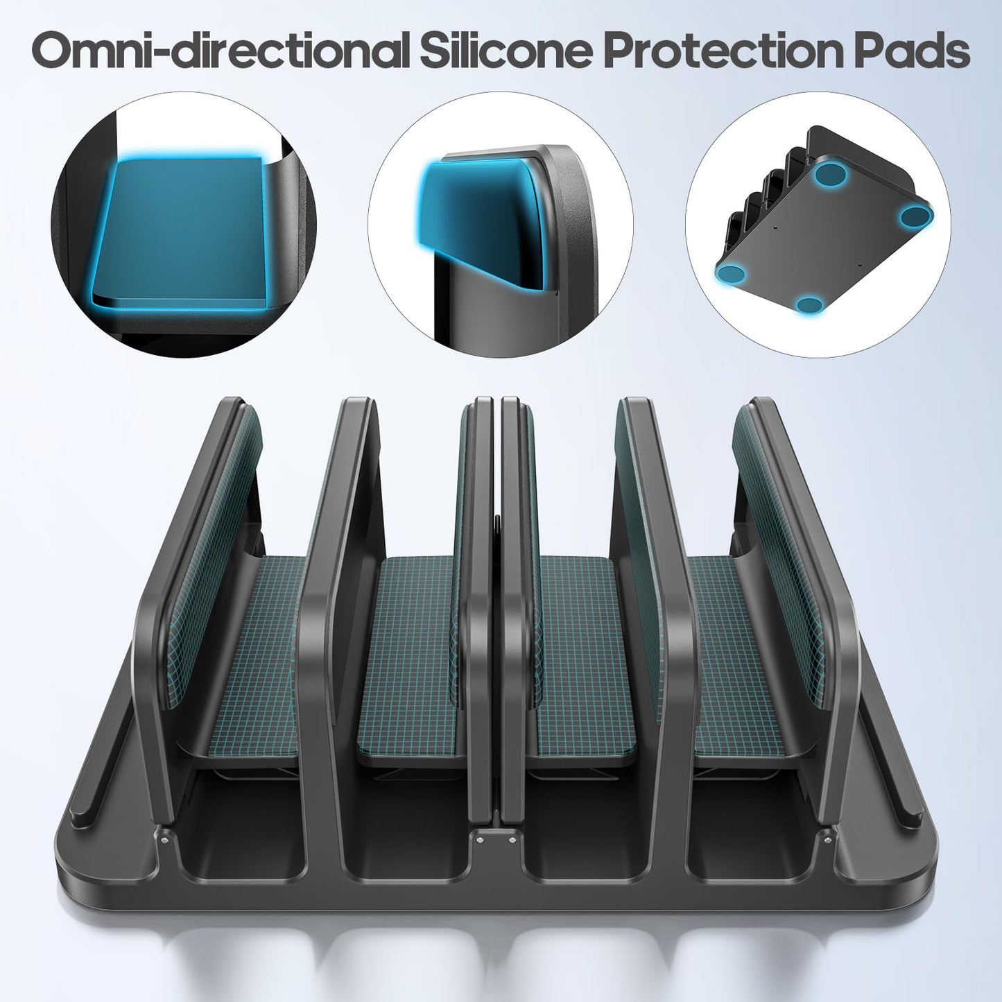 KDD 4-Slot Vertical Laptop Stand for Desk, 6-in-1 Design Laptop Mount Riser with Gravity Locking, Space-Saving Computer Organizer Dock Supports MacBook Pro Air, Mac, HP, Dell,Microsoft Surface, Lenovo