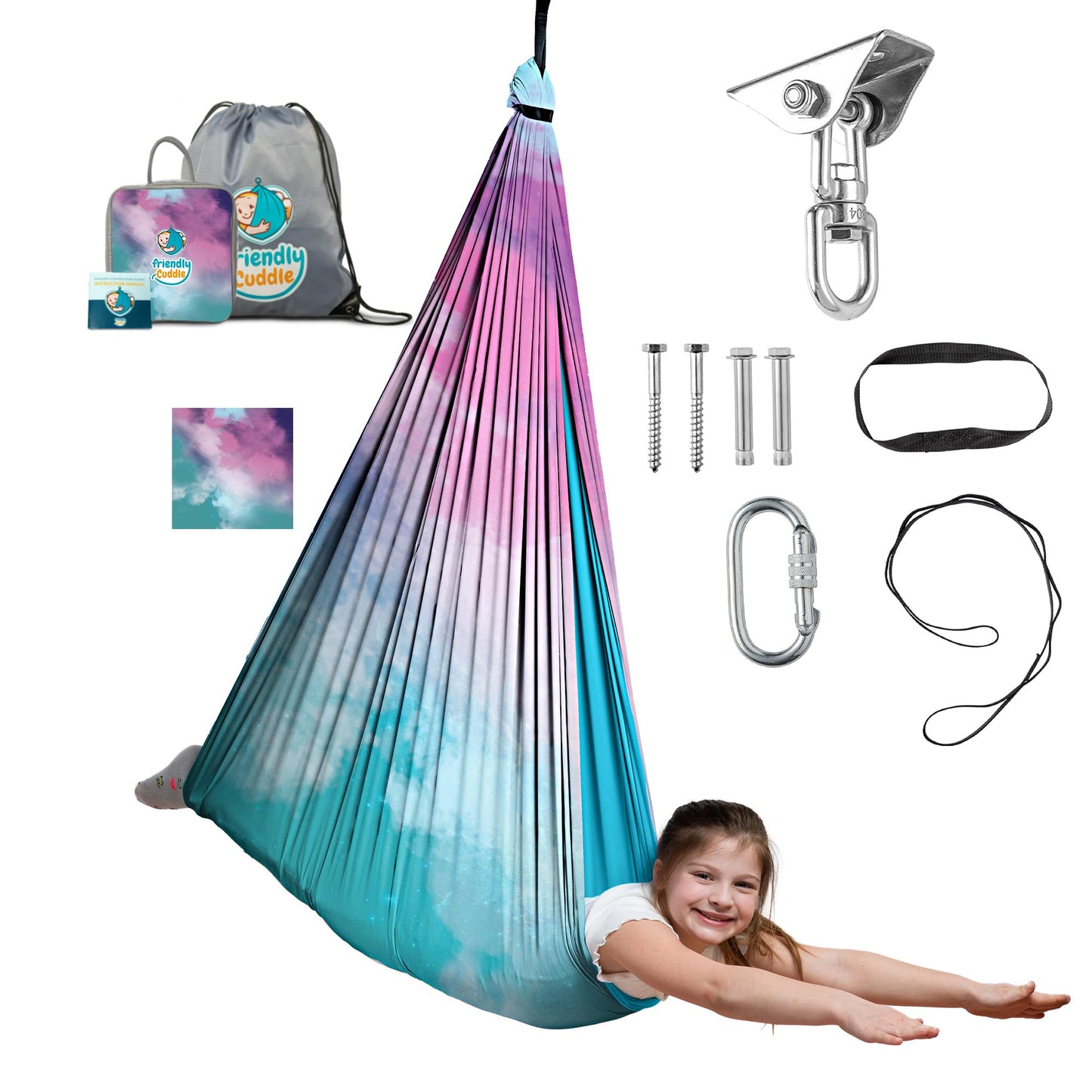 Indoor Sensory Swing for Kids or Outdoor – Holds 300lbs, Double-Layer, & 360° Swivel, Calming Compression Therapy Swing Hammock for Kids & Adults with All Hardware – Sensory-Motor Toys & Gifts