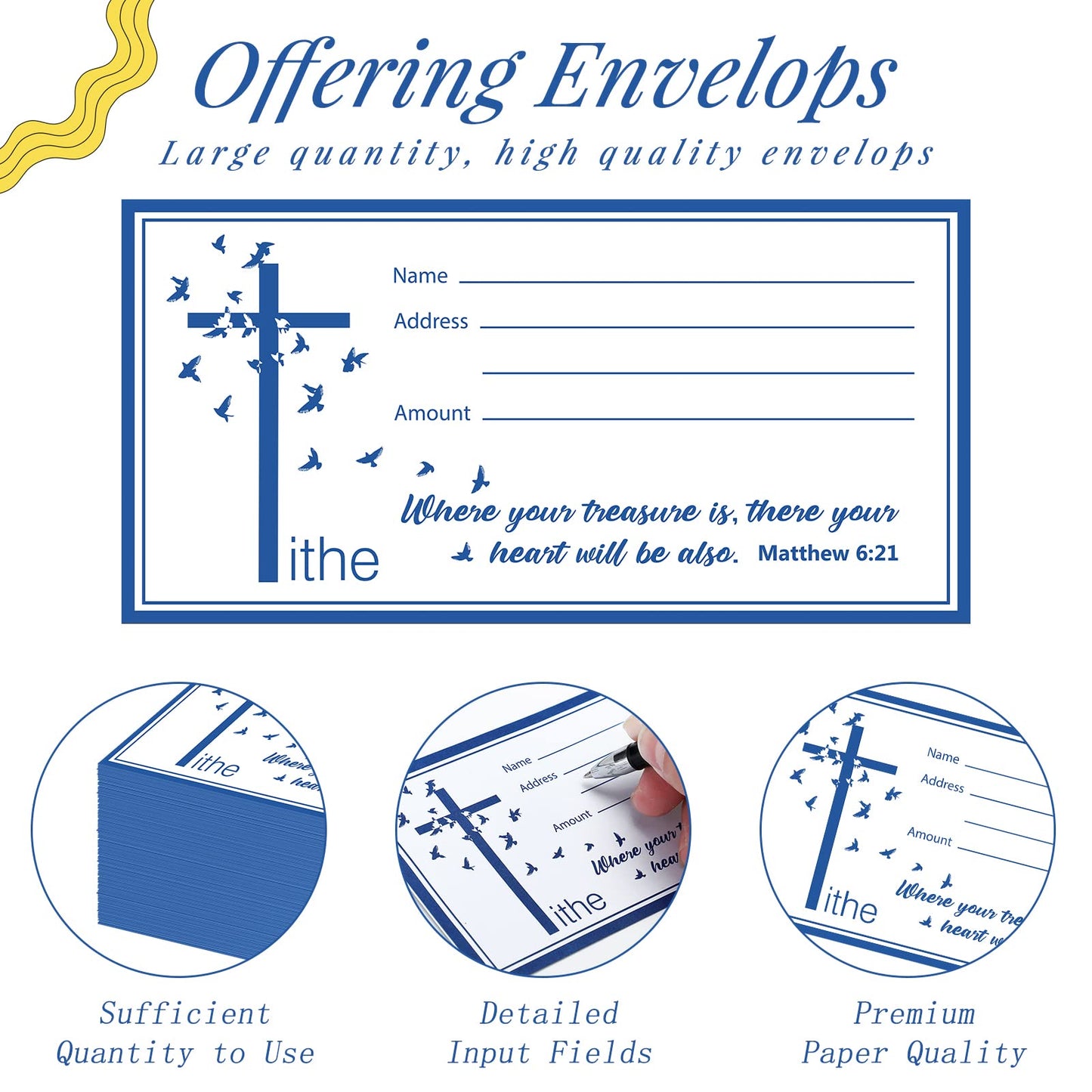 Woanger 500 Count Tithes and Offering Envelopes for Church Donation Envelope Bill Size Checks and Cash for Tithes and Offering(Pigeon)