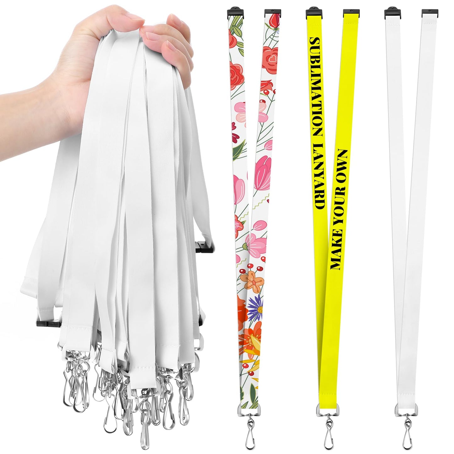 Yeaqee Pack of 30 Sublimation Lanyard Blanks Breakaway with Detachable Buckle White Heat Transfer Lanyards for Custom Personalized Bulk for ID Card Badge Holder Teachers Workers