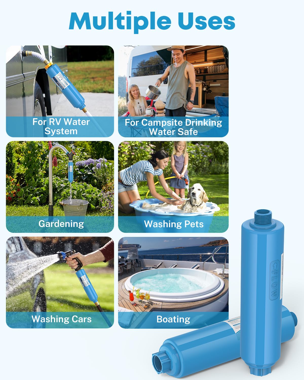 Kohree RV Water Filter, RV Marine Inline KDF Water Filter with NSF & BPA Free Certified, Greatly Reduce Chlorine Heavy Metals Bad Taste Odors and Sediment - 4 Pack