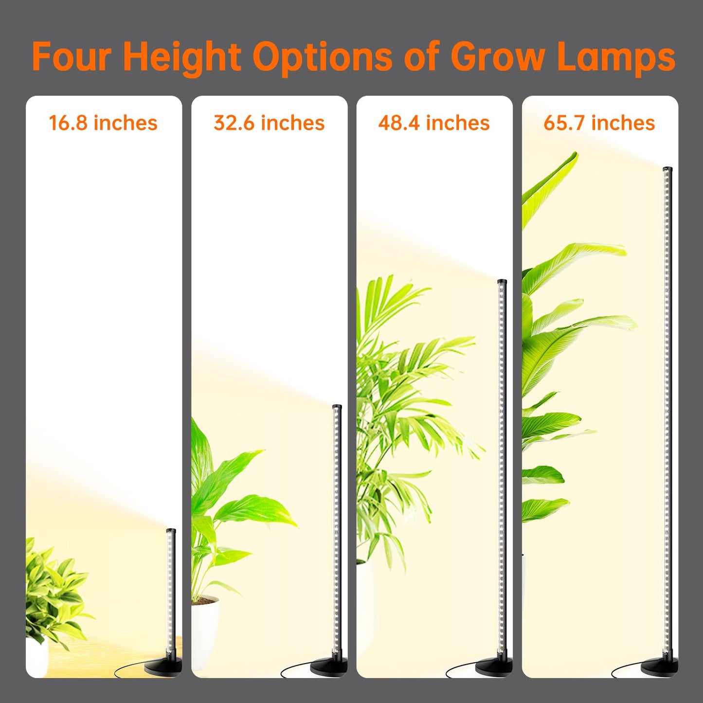 Bstrip Standing Grow Light for Indoor Plants - T10 Full Spectrum Vertical Wide Illumination, 16in-65in Adjustable Height Plant Lamp with Stand, 3 Light Modes & Timer