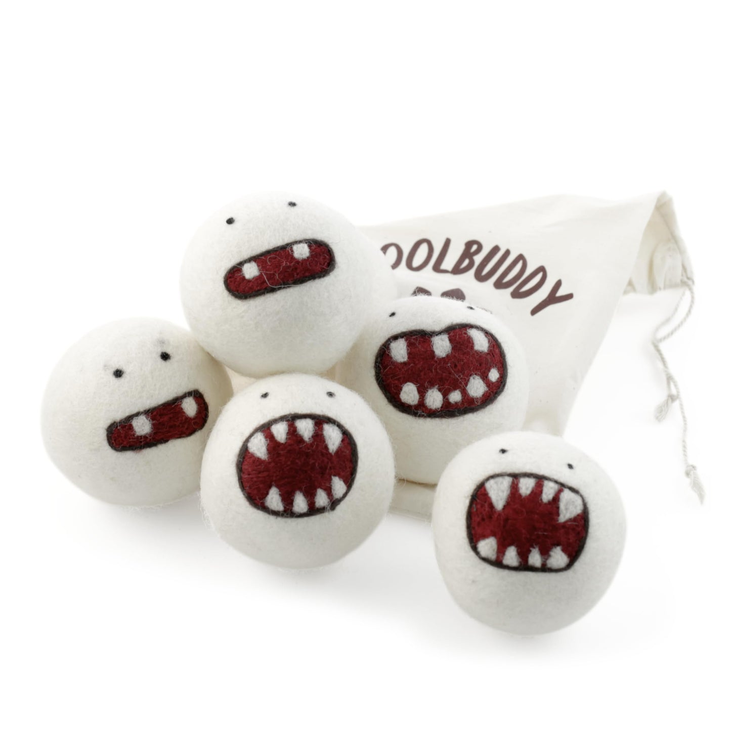 Woolbuddy Monster Dryer Balls (6-Pack) — Cute Handmade Wool Characters, Natural Fabric Softener, Eco-Friendly Gift for Families & New Homes