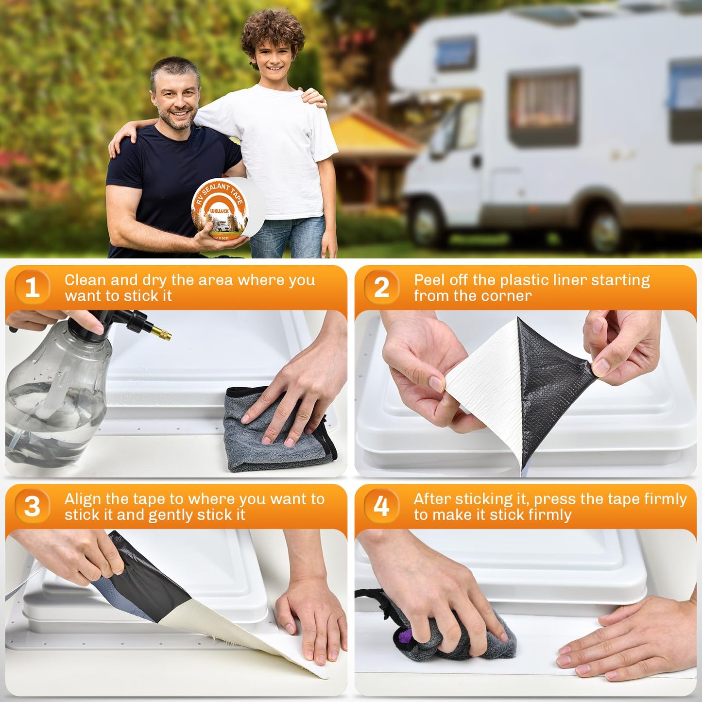 WELLUCK RV Roof Tape Sealant Roofing, Natural White RV Tape for Roof Repair Camper Trailer Boat Sealing Leak Repair, UV & Waterproof (4 Inch X 50 Foot White)