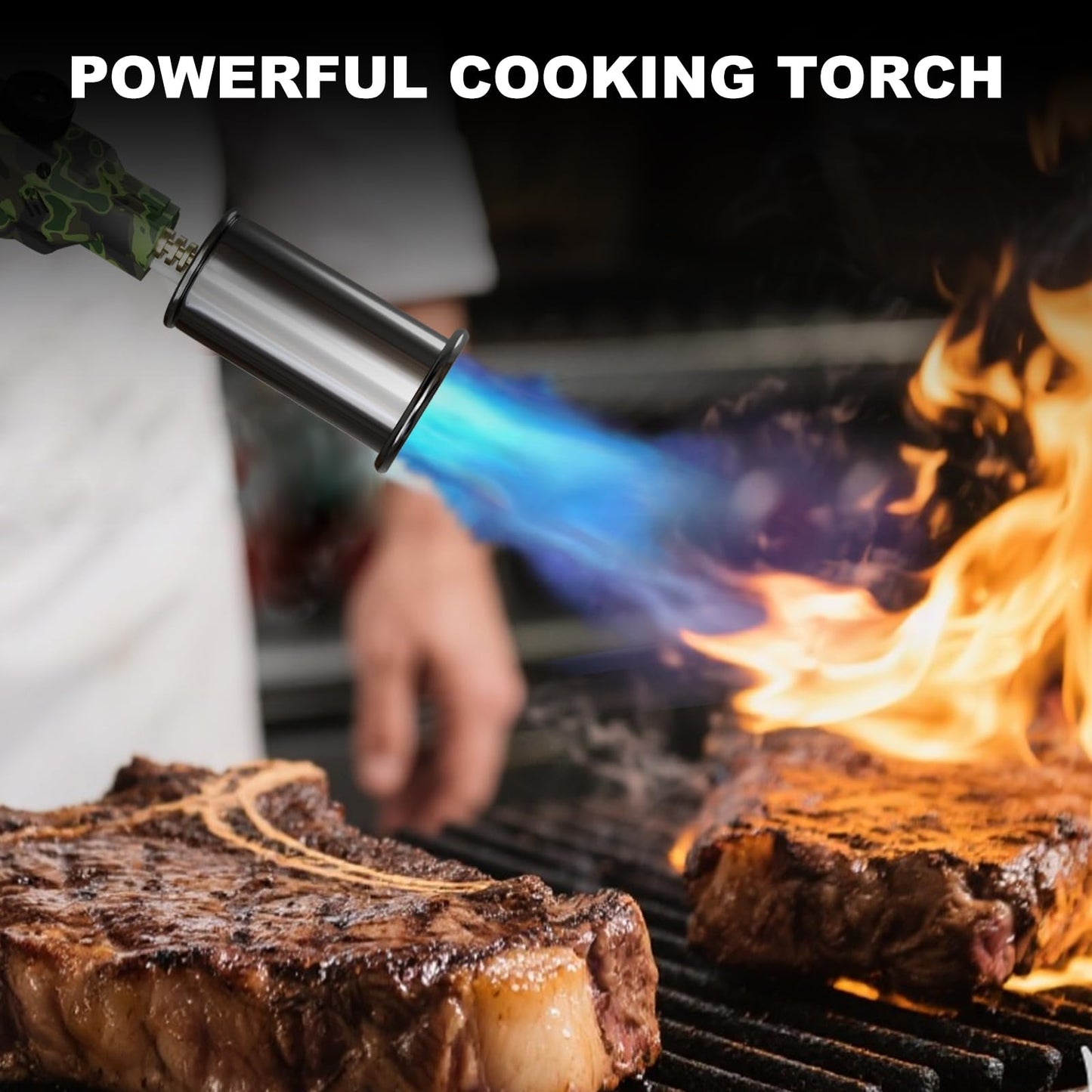 Kitchen Torch, Adjustable Cooking Torch with Built-in Igniter, Powerful BBQ & Kitchen Torches for Cooking, Searing Steak, Charcoal Starter