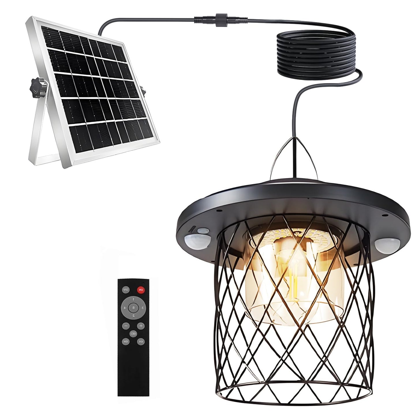 Solar Pendant Lights Outdoor,Motion Sensor Lights, IP65 Waterproof, Switchable 5 Lighting Modes.Remote Control and Solar Powered Suitable for Solar Gazebo Lights and Solar shed Light with Switch