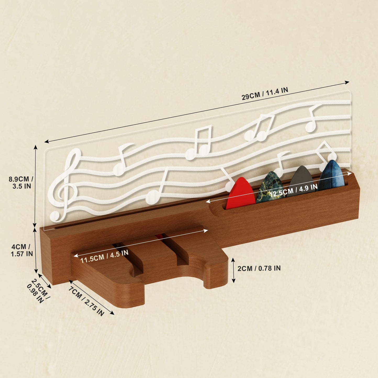 CoolGift Mart Light up Guitar Wall Mount, Musical Notes Design, Pick Holder with LED Illumination - USB Powered, Premium Wood and Acrylic, for Acoustic Electric Bass Ukulele Violin, Gift for Music Lovers Guitar Players