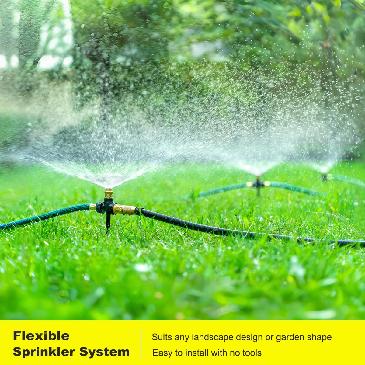 FANHAO Above Ground Irrigation Garden Sprinkler System, Metal Adjustable Lawn Sprinkler Set, 360 Degree Large Area Coverage Irrigation Kit for Lawn Grass Patio Flower Bed