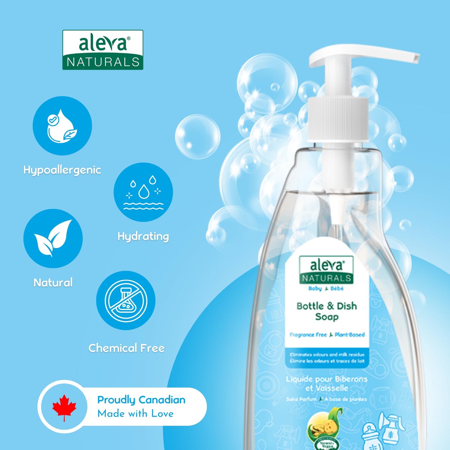 Aleva Naturals Hypoallergenic Bottle and Dish Wash Liquid - Plant-Based and Fragrance-Free Formula, Dish Soap to Clean Baby Feeding Cups and Breast Pumps- 3L VALUE PACK (500ml x 6)