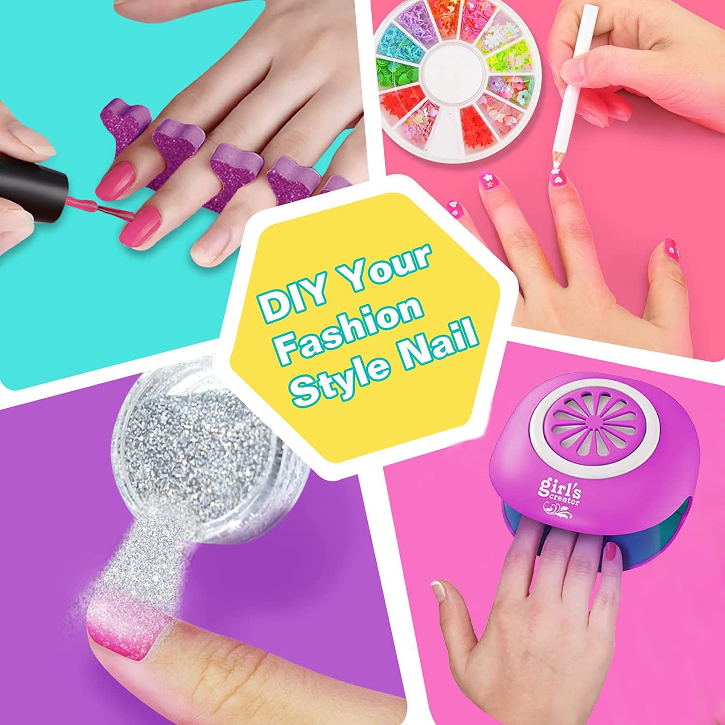ZEAUBiM Nail Art Kit for Girls, Kids Nail Polish Play Set with Nail Dryer, Washable Make Up Sets for Girls, Nail Studio Decoration Birthday for Kids Age 6-12