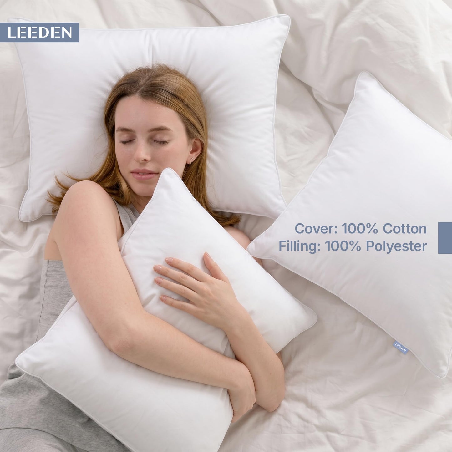 Leeden 18 x 18 Pillow Inserts (Set of 2) - Throw Pillow Inserts with 100% Cotton Cover - 18 Inch Square Interior Sofa Pillow Inserts - Decorative Pillow Insert Pair - White Couch Pillow