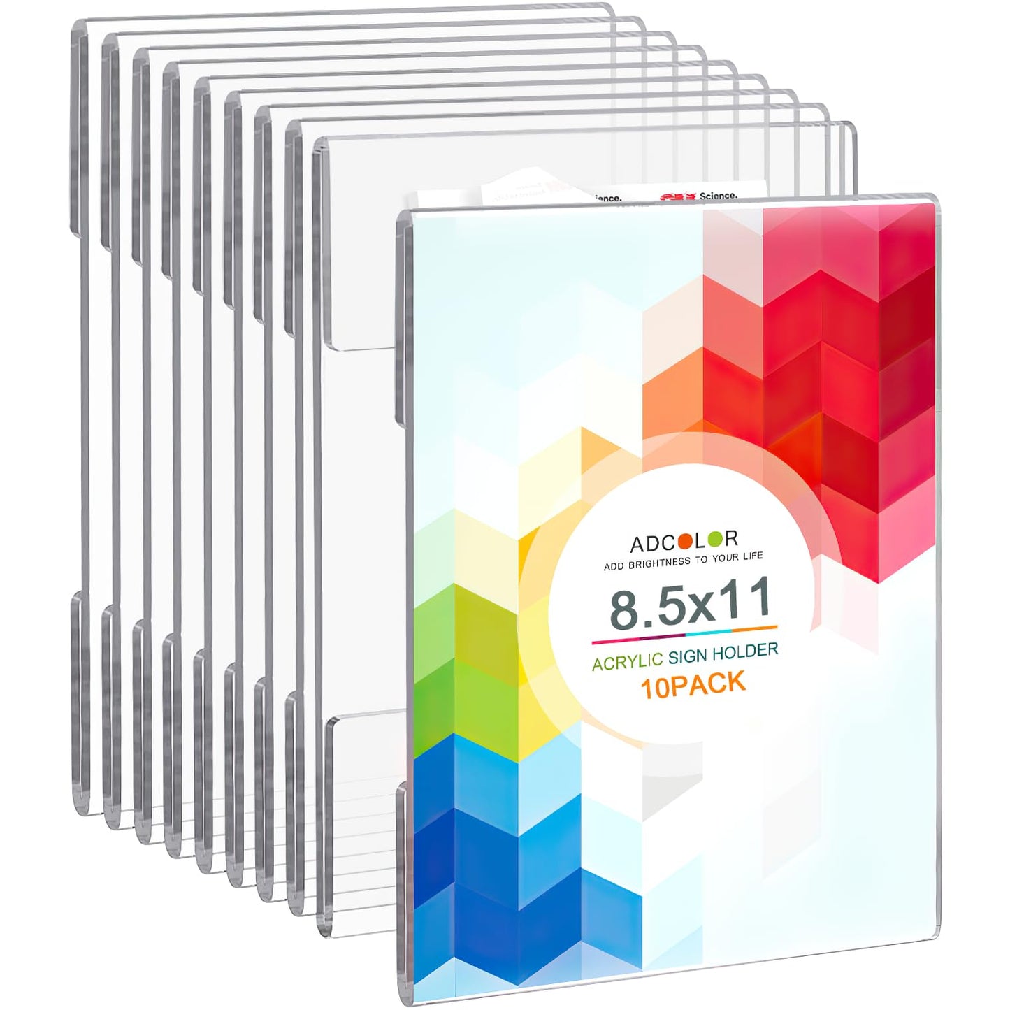 ADColor 10 Pack Wall Mount Acrylic Sign Holder 8.5x11 Inch with Tape, Vertical Document Brochure Flyer Paper Display Holder, Clear Plastic Ad POP Picture Display Frames for Office Store Hotel