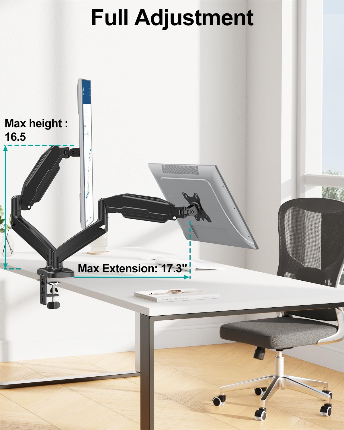 MOUNT PRO Dual Monitor Mount Fits 13 to 32 Inch Screen, Height Adjustable Monitor Stand for 2 Monitors, Full Motion Display Arm Holds up to 17. 6lbs Each, Computer Desk VESA Mount, Black