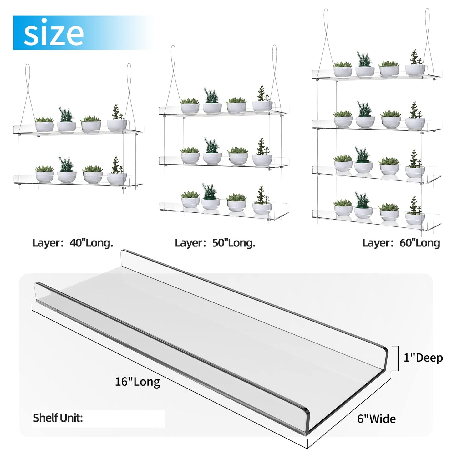 Clear Hanging Window Plant Shelves,Indoor Windows Wall Hanging Plant Stand Flower Display,Flower Pot Organizer Storage for Window Grow Herbs,Microgreens,Succulents,Flower