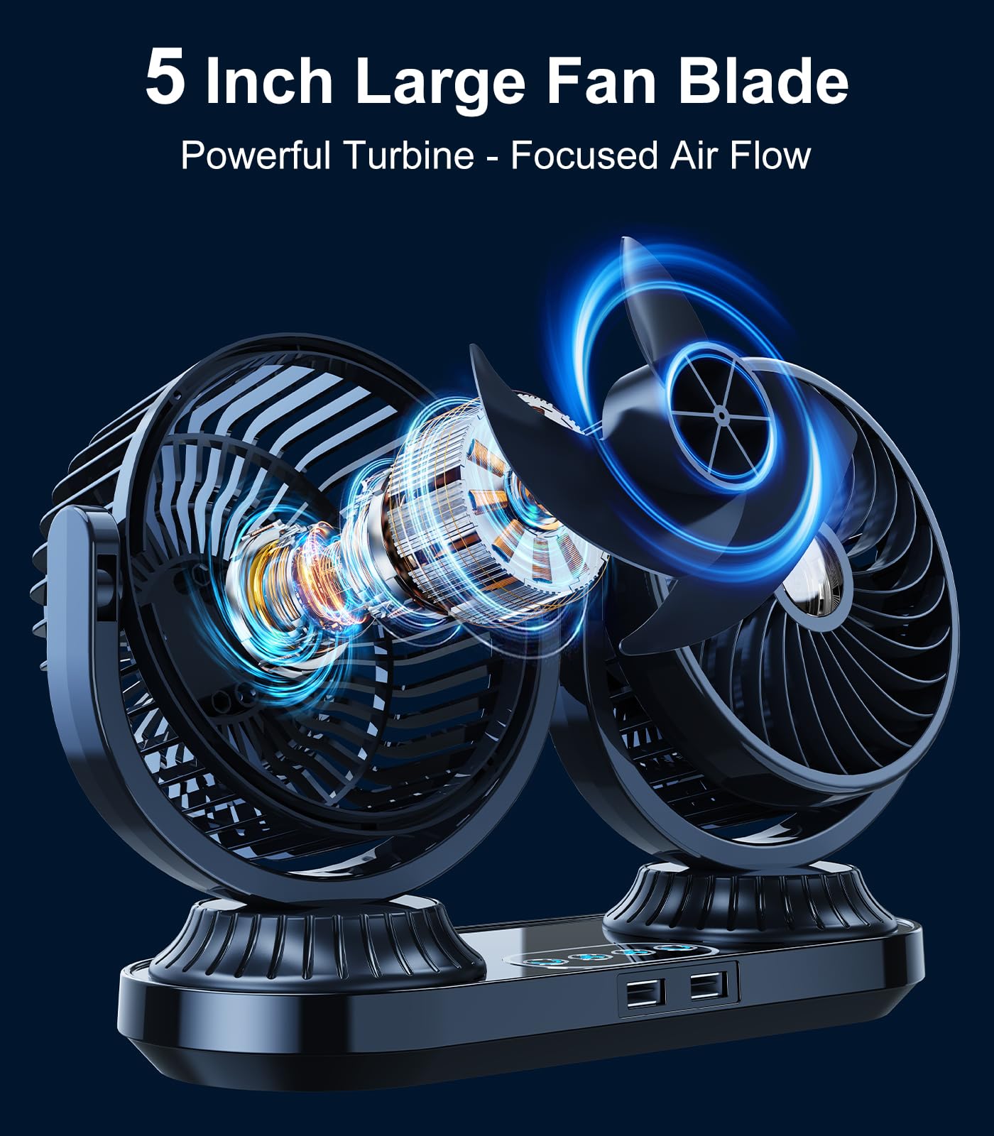 DICMKY Dual Head Auto Oscillating Car Cooling Fan for Dashboard, DC 12V / 24V Cigarette Lighter Plug Car Fans That Blow Cold Air Cooler for Vehicles Sedan SUV Rv Van Truck Utv Tractor Cab Without AC