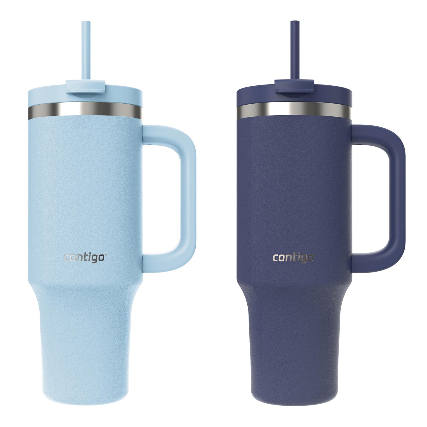 Contigo Streeterville Tumbler Giftset, 40 oz (1.18 L), Insulated Stainless Steel Water Bottle with Straw, Lid and Handle, Glacier & Indigo, 2 Pack