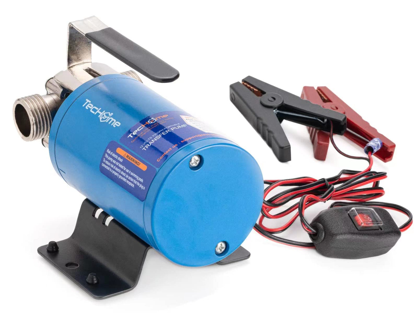 TecHome 12V Water Pump, 1/10 HP 330GPH Water Transfer Pump, Portable Electric Utility Transfer Pump, with ON/Off Switch and Suction Hose Kit.