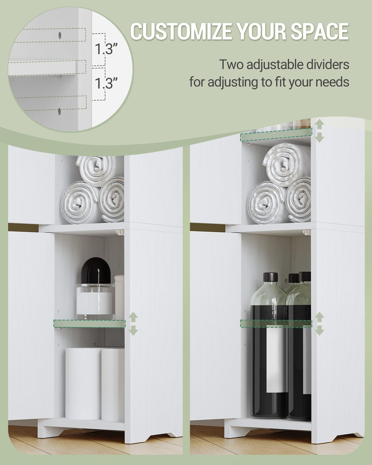 Hzuaneri Bathroom Storage Cabinet, Corner Floor Cabinet with 2 Doors and Adjustable Shelf, Narrow Toilet Paper Cabinets, Bathroom Organizer for Small Spaces, White BC49913X
