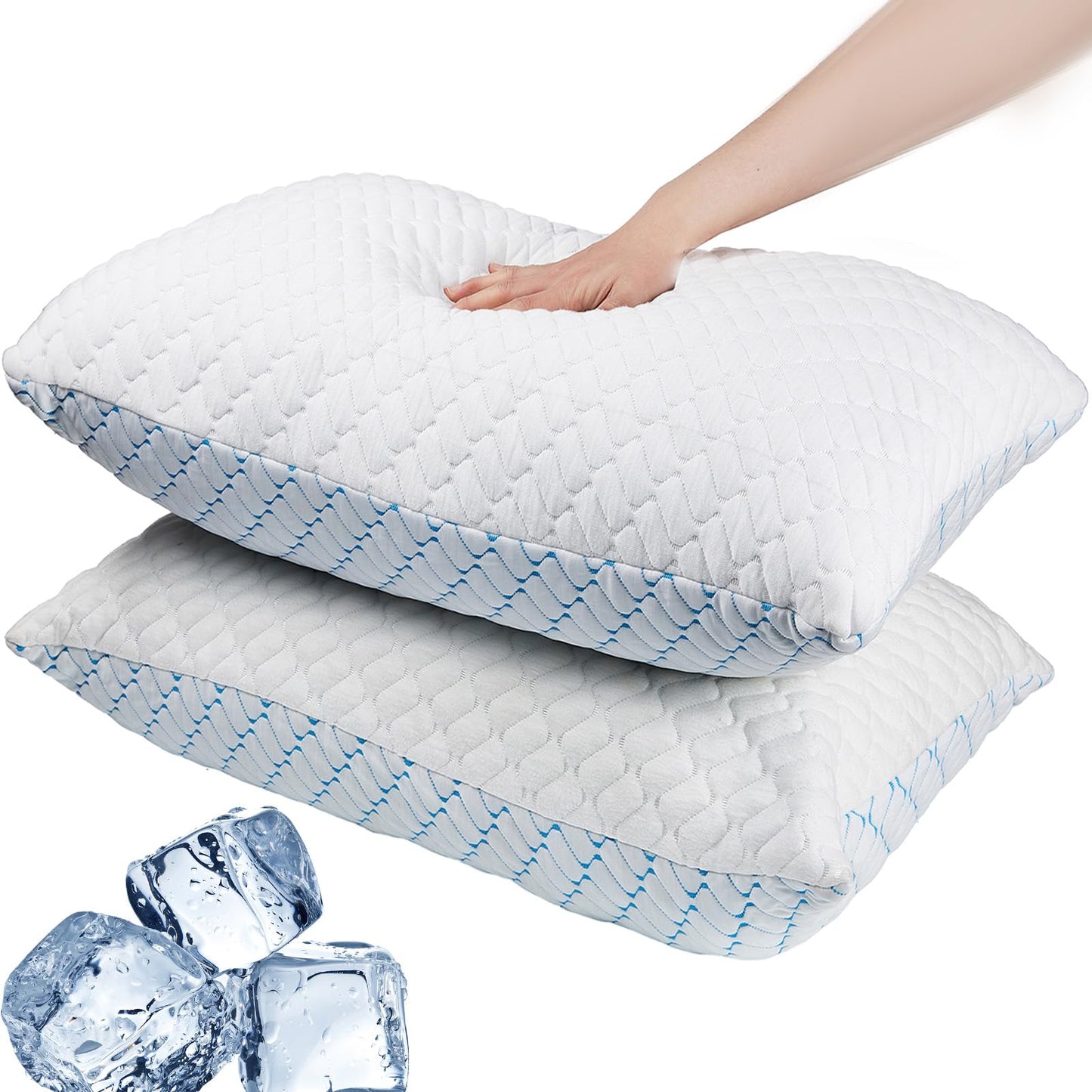 Memory Foam Pillows King Size Set of 2,Adjustable Cooling Pillow for Side Back Stomach Sleepers with Washable Removable Cover